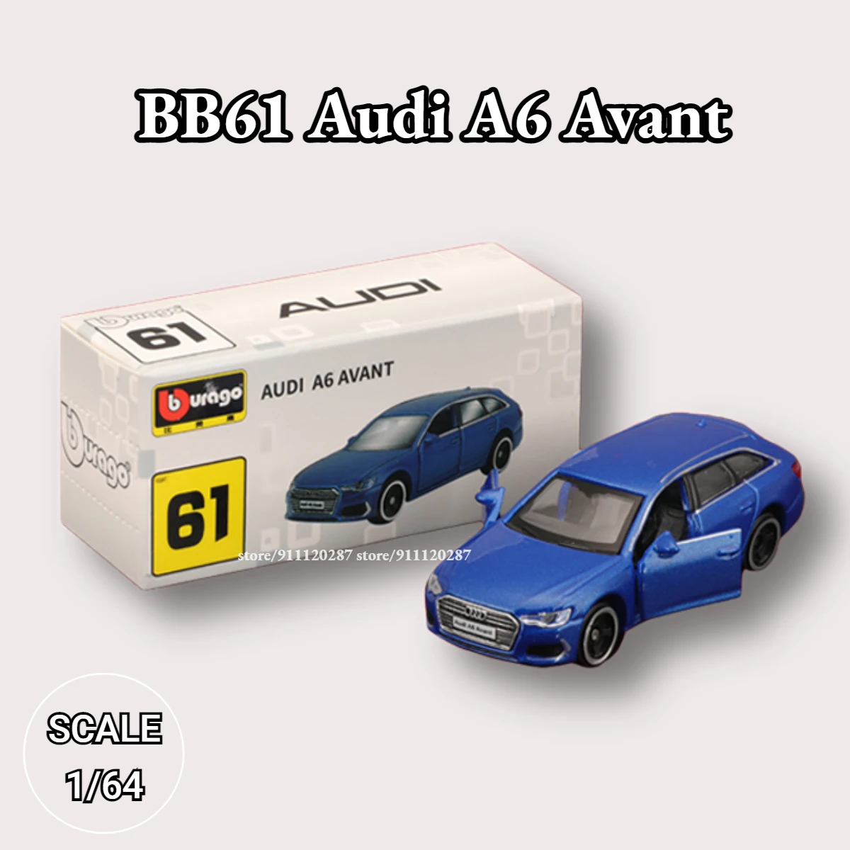 

Bburago 1:64 Miniature Car Model, BB61 Audi A6 Avant Scale Diecast Vehicle Replica Collection Toy for Boy