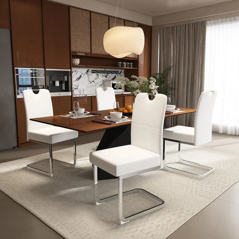 

Dining Chairs Set of 4, Comfortable Seat, Faux Leather, High Back, Kitchen Chairs with Metal Legs, Upholstered Stools Modern for