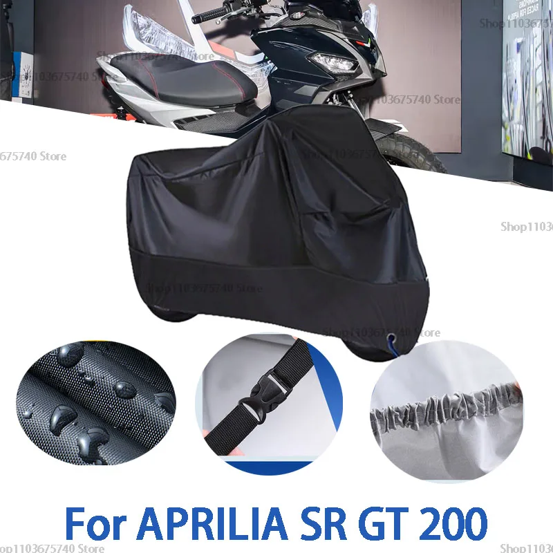 Coperture complete per moto per APRILIA SR GT 200 Auto all'aperto Protezione solare Polvere Nessuna orecchio Accessori per coperture in tessuto Oxford ispessito