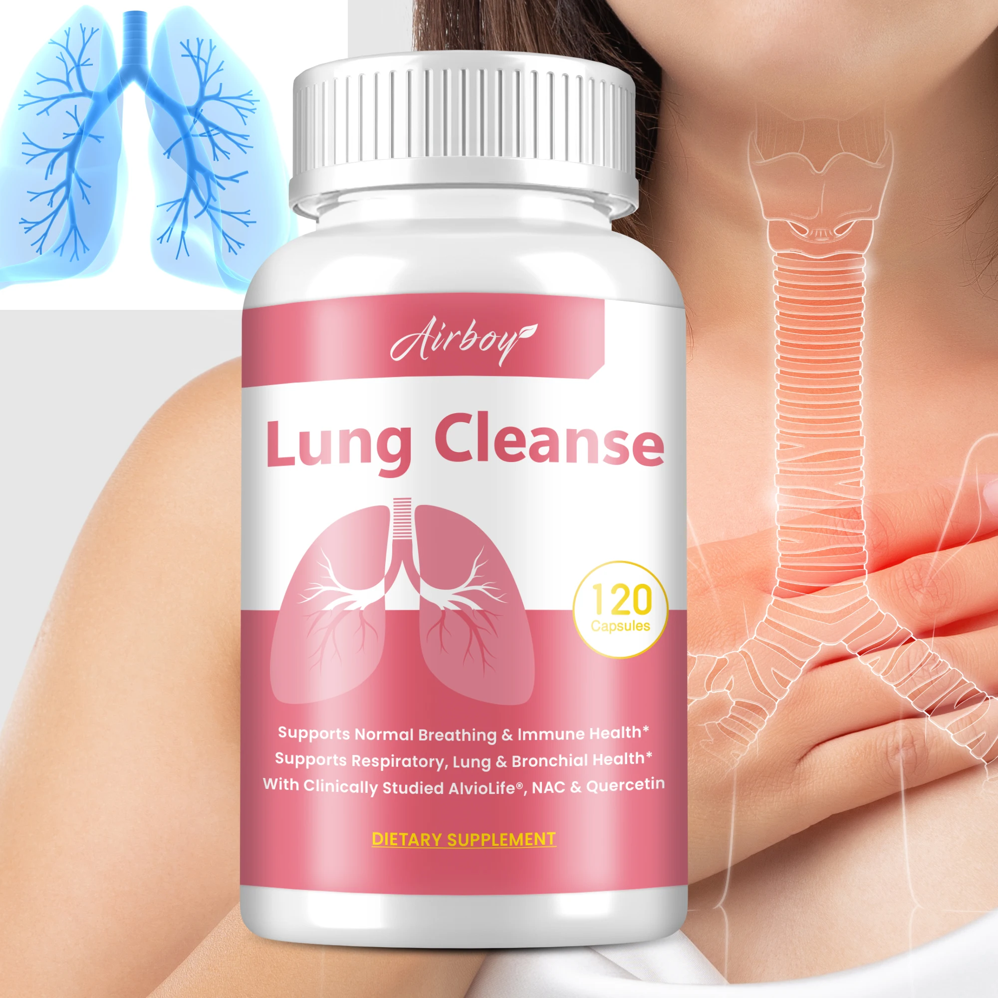 

Lung Cleanse Capsules - with Mullein Leaf, Quercetin - Helps Lung Cleanse, Support Bronchial and Respiratory Health, Skin Health