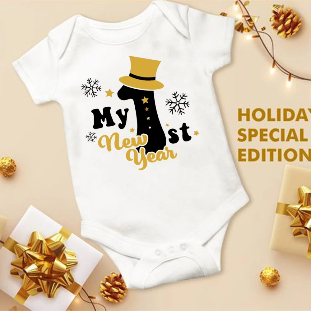 My First New Year Printed Baby Romper New Year Infant Romper Short Sleeve Jumpsuit Toddler Holiday Clothes Newborn Shower Gifts