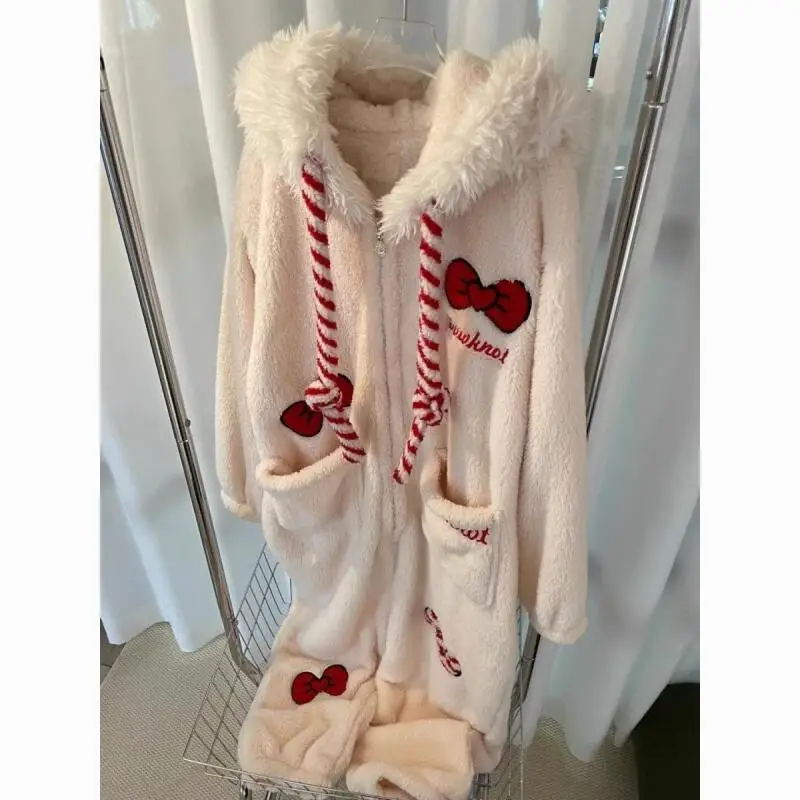 ملابس نسائية بيجامات لطيفة وجميلة مبطنة بالصوف ملابس منزلية شتوية سميكة طقم بيجامة منتج مريح موضة ملتصقة #2