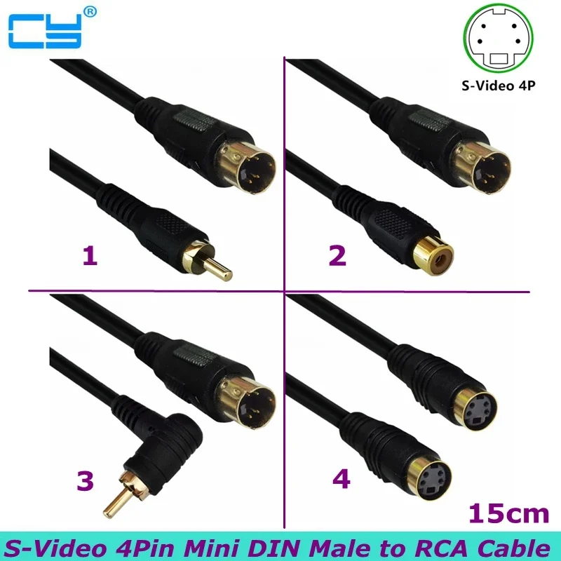 With 4-Pin S-Video Jacks to TV S-Video 4Pin Mini DIN Male to RCA Female Composite Adapter Cable to Connect PC Laptops
