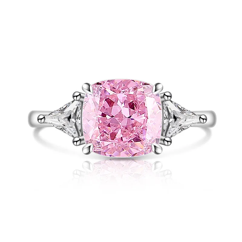 925 Sterling Silver Light Luxury Ice Flower Cut Square High Carbon Diamond Geometric Design Elegant Ring Daily Versatile