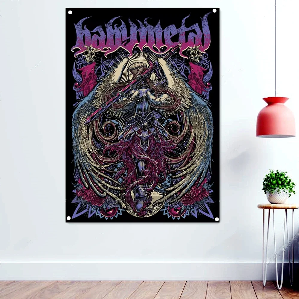 Baby Metal Band Icon Flags Tapestry Rock Music Poster Canvas Painting Wall Chart Skull Tattoos Art Hanging Cloth Wall Decoration