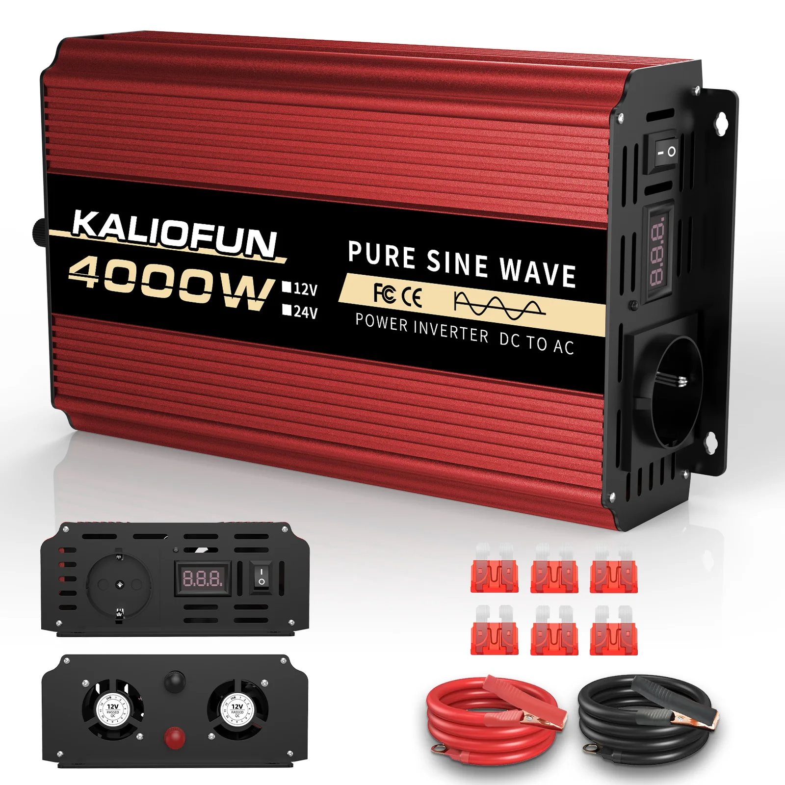 Inverter a Onda Sinusoidale Pura 1000W/2200W/3000W/4000W/5000W/6000W/8000W/10000W 12V 220V 50HZ Convertitore di Tensione per Auto Adattatore di Alimentazione per Accessori Auto Campeggio Presa EU