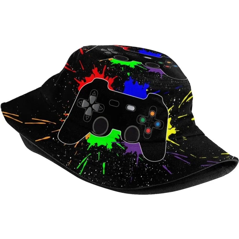 Game Joystick Fisherman Cap Hip Hop Gorras Unisex Spatter Paint Printing Bucket Hat Outdoor Gardening Beach Hiking Fishing Caps