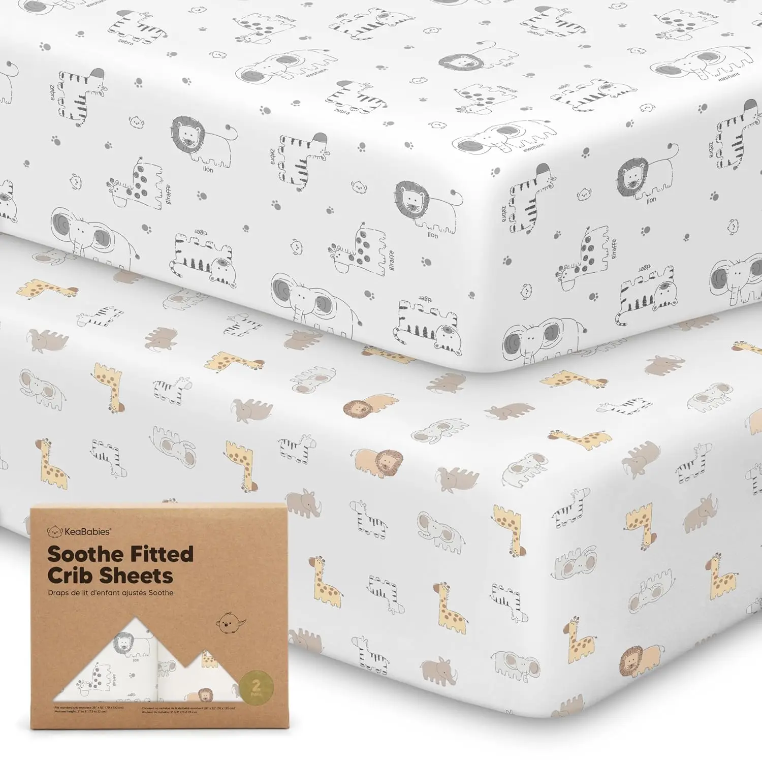 

2-Pa Organic Crib Sheets For Boys, Girls - Fitted Crib Mattr Sheet Neutral, Breathable Jersey Cotton Cover For Baby Bed,