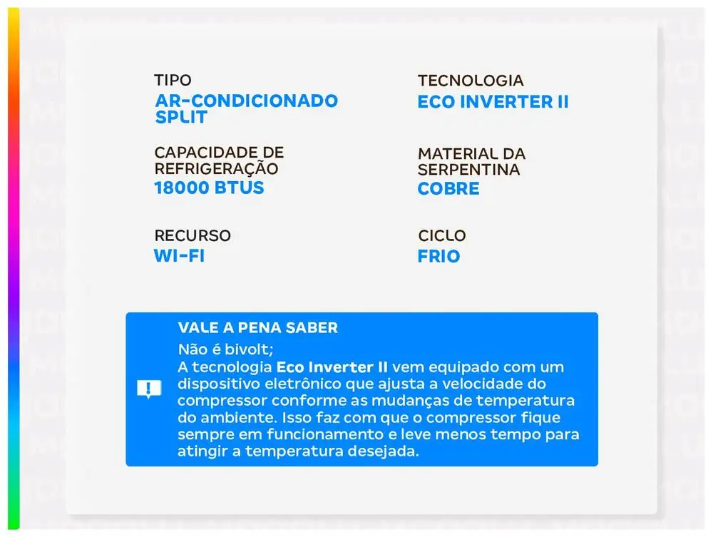تكييف الهواء سبليت 18.000 وحدة حرارية بريطانية Elgin Eco Inverter II Cold High Wall HJFC18C2WBCC - 220 فولت