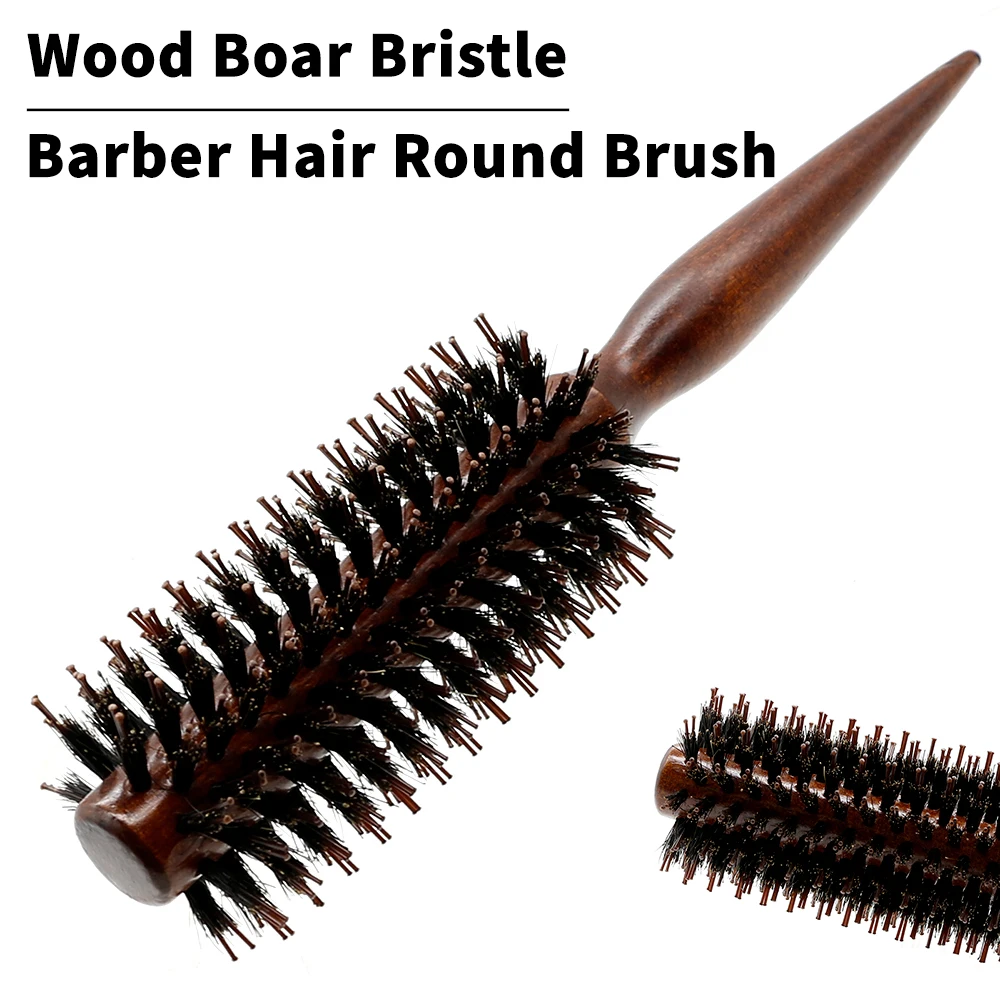 3 Sizes Anti Static Wood Boar Bristle Hair Round Brush Hairdresser Styling Tools Teasing Brush For Hair Curly Comb Hair Brush