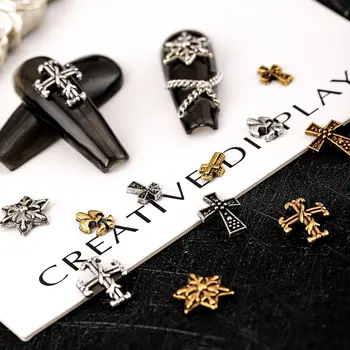 120片/盒 深色復古十字架美甲貼片或Y2K高級金屬風格合金十字架美甲貼片 金銀十字架裝飾套裝 10 最佳銷售 釘十字架吊墜 - №5