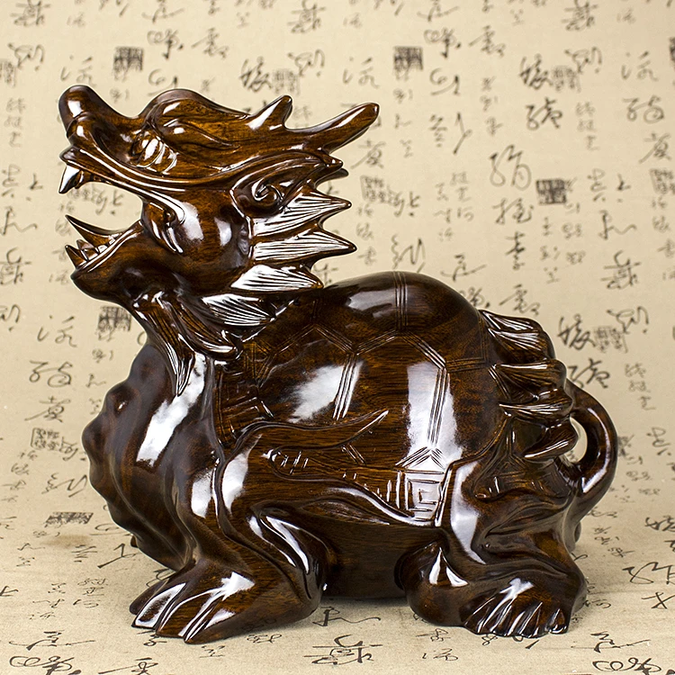 HOT SALE -OFFICE home protective-efficacious ZHEN ZHAI Talisman Money Drawing Dragon rosewood FENG SHUI statue