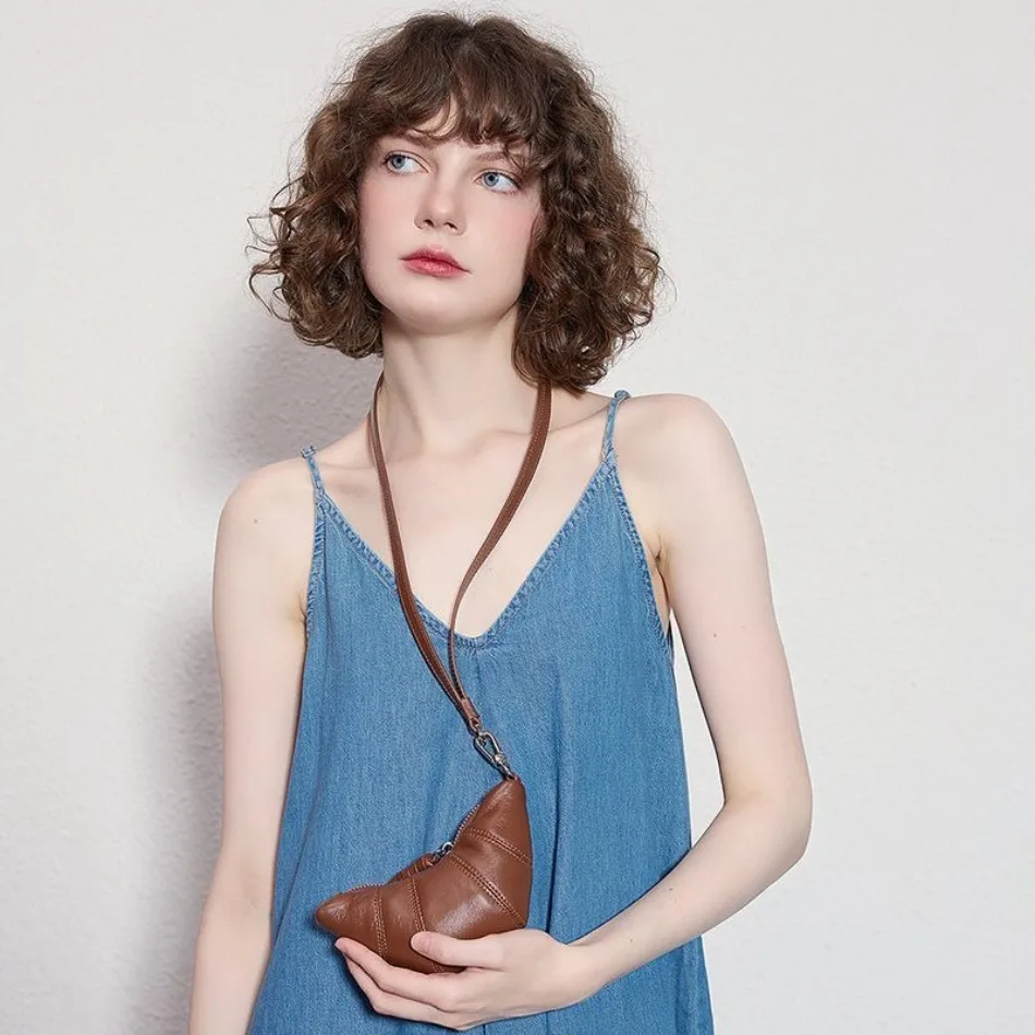 Neue Modische Damen-Croissant-Tasche mit Riemen aus Rindsleder, Lässige Maßgefertigte Dumpling-Tasche, Münzbörse, Kartenetui, Schlüsseltasche – Detail 1