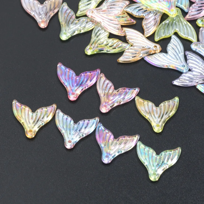 Acrylic Beads 20x20mm 30pcs Gradient Color Mermaid Tail Pendants Acrylic Spacer Beads For Jewelry Making DIY Jewelry Accessories