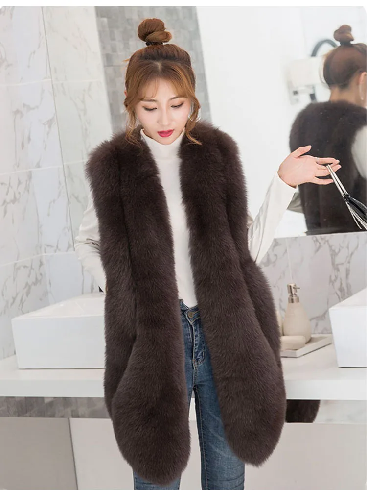 ZADORIN NEW Luxury Winter Faux Fur Vest Women Faux Fur Gilet Furry Thick Warm Fur Coat Female High Street Long Fur Jacket Coats