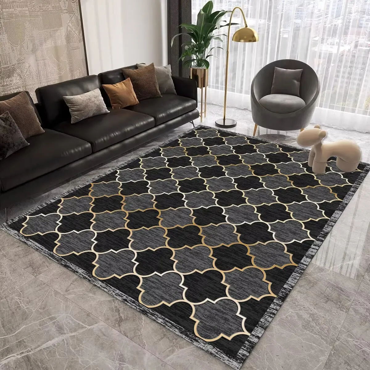 Modern Luxury Home Carpets for Living Room Decor Black Easy Cleaning Rugs for Bedroom Area Rug Decoration Sofa Coffee Tables Mat