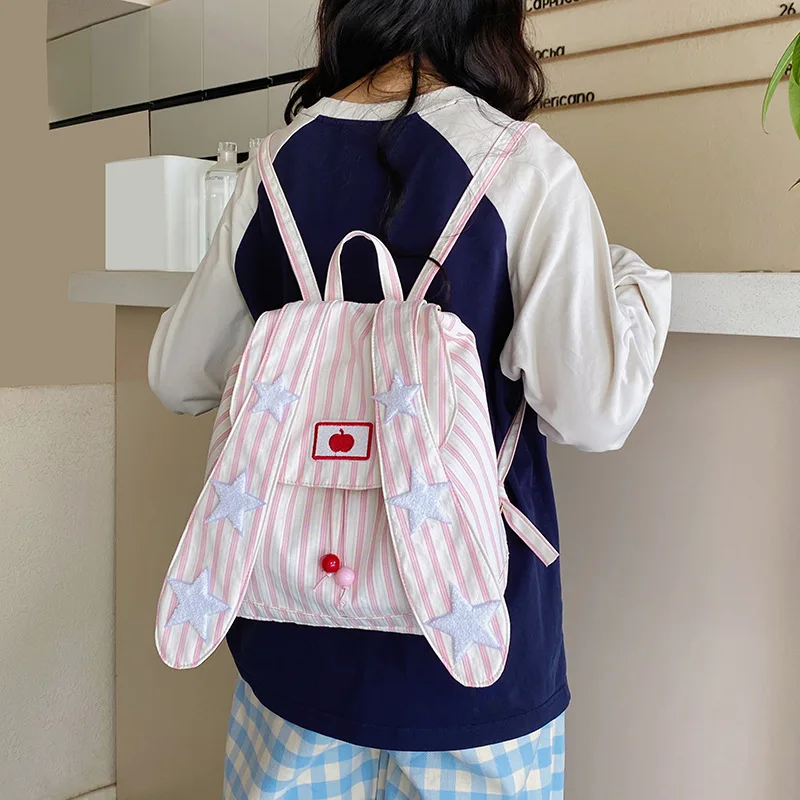 

Рюкзак в полоску с заячьими ушками, детский рюкзак для мальчика, милые рюкзаки большой вместимости, школьные сумки, дизайнерские сумки, рюкзаки с героями мультфильмов 백팩