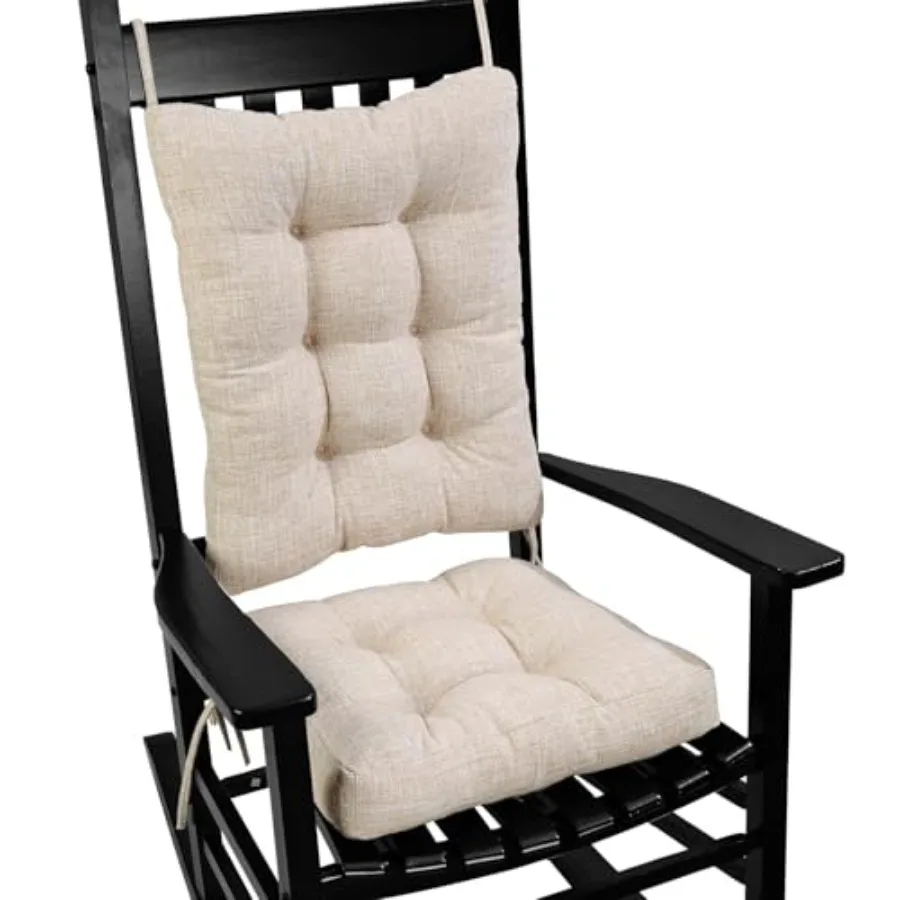 Rocking Chair Cushion Set with Thick Padding, Back Pillow and Seat Cushion with Ties, Modern Interwoven Style Indoor Living Roo