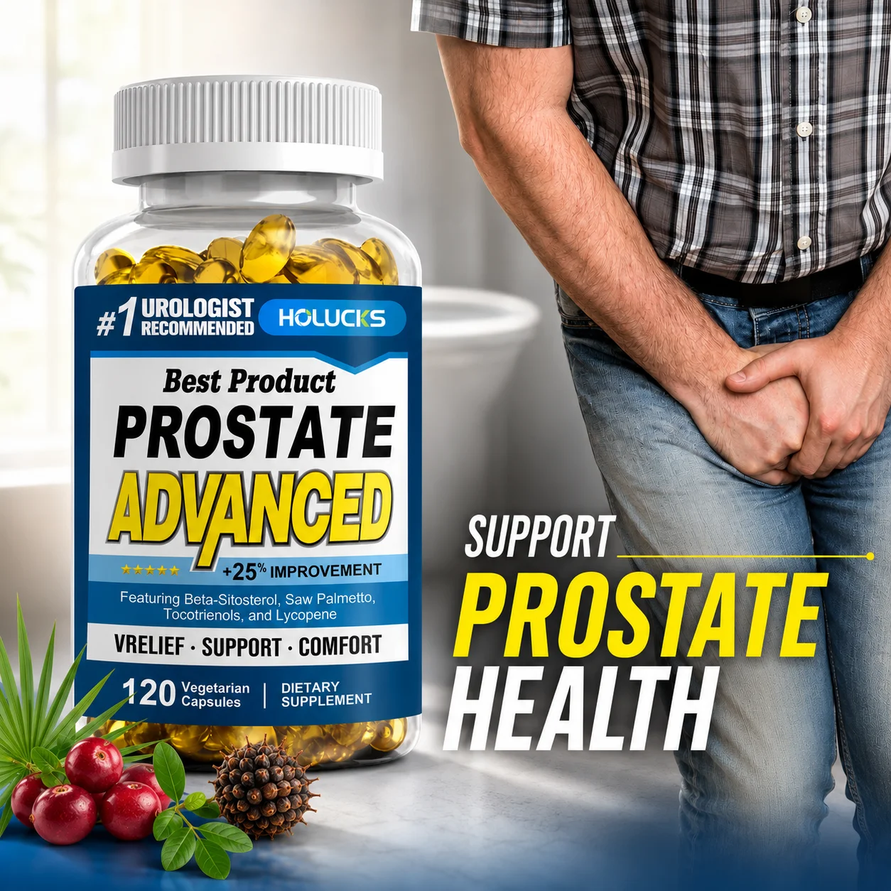 Prostate Capsules, Saw Palmetto Lycopene for Men, Help Prostate Function, Support Bladder Status & Men’s Overall Body Health