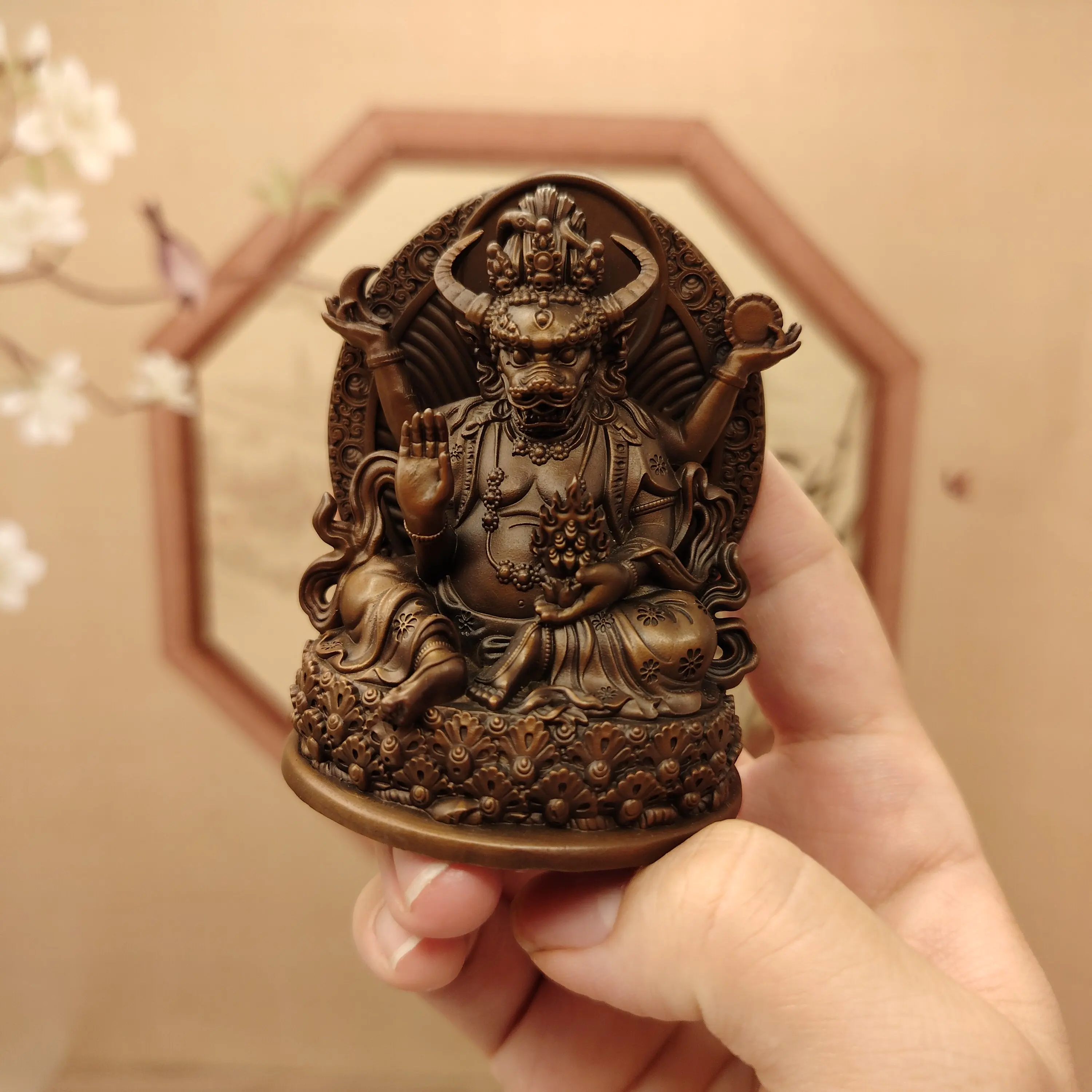 Tibetan Pure Copper Bull-Headed Protector Deity Statue 8cm Home Desktop Altar Office Blessing