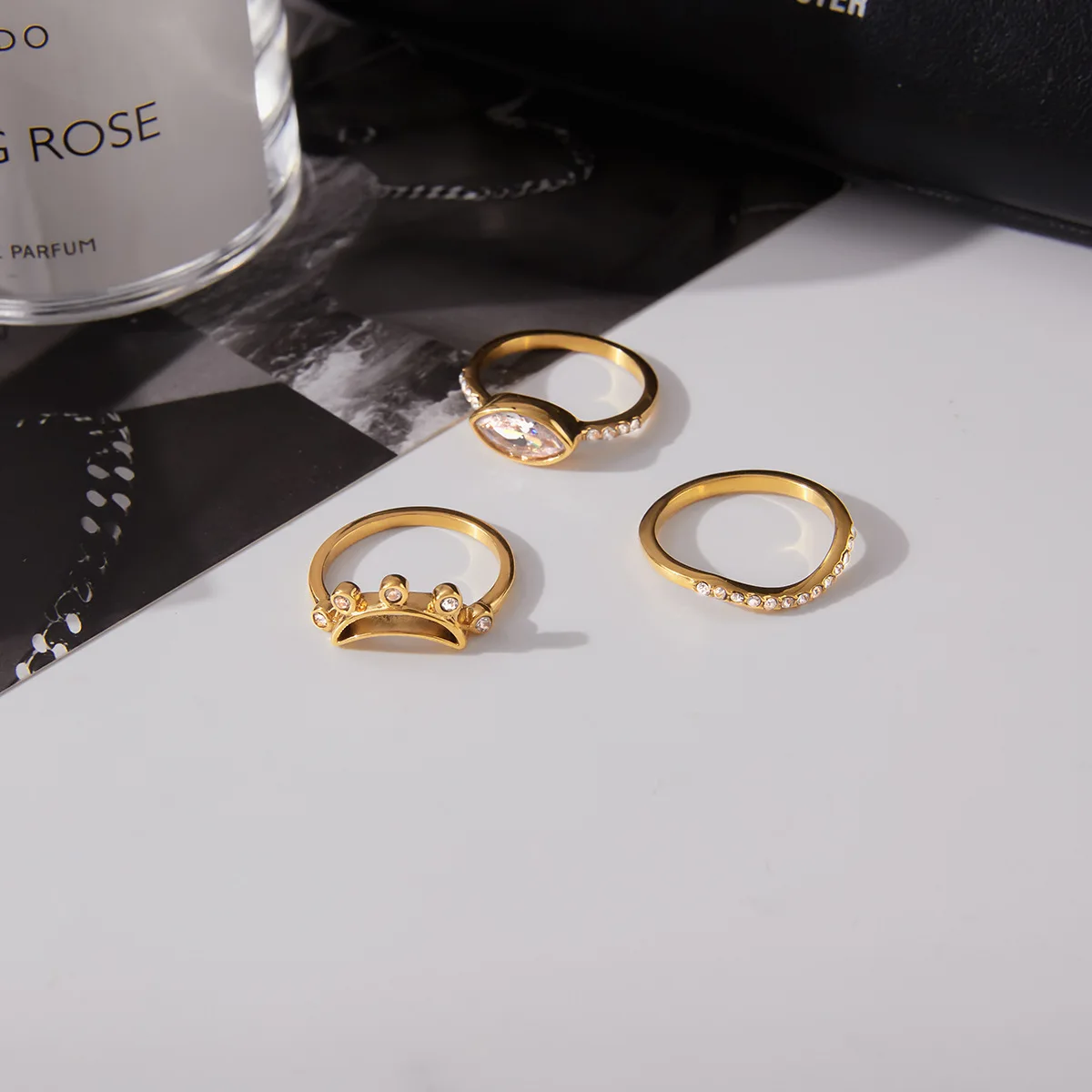 Ars الفولاذ المقاوم للصدأ خواتم رقيقة 18 كيلو خاتم مطلي بالذهب الزركون خواتم داينتي التراص خواتم الحد الأدنى خاتم مجوهرات يومية للنساء