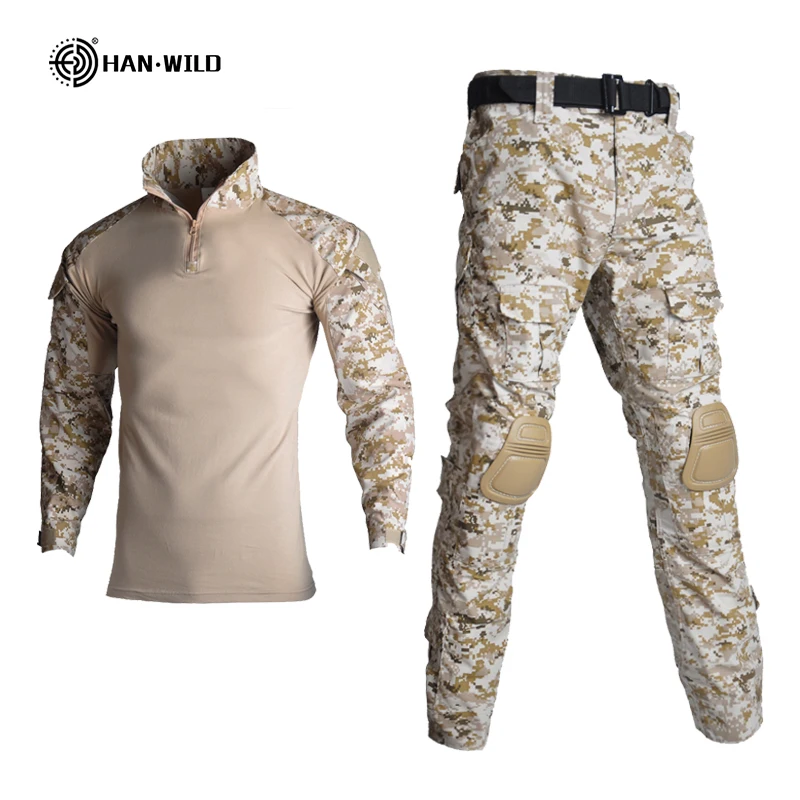 HAN WILD Outdoor Airsoft Paintball Clothing Men Climbing Uniform Tactical Combat Camouflage Shirts Cargo Pants Knee Pads Suits