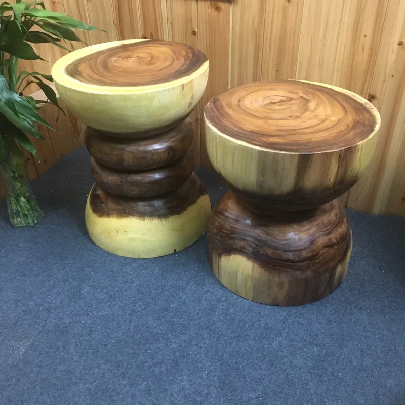 New Chinese geometric design Tea table Log stool Snack shop Noodle shopSolid wood pier stool A fewstools next to thestool