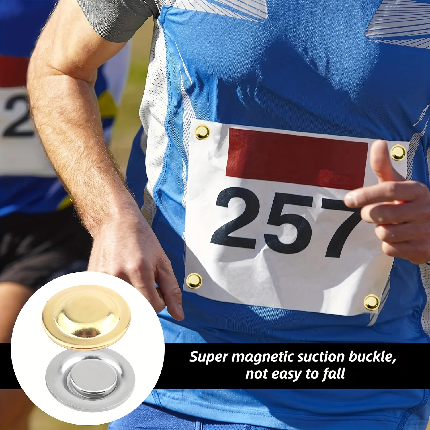 4 Pairs Magnetic Race Number Clips, Durable Magnetic Bib Clips, Reusable Ultra‑Thin Belt Fasteners, Firm Hold for Event Race Num