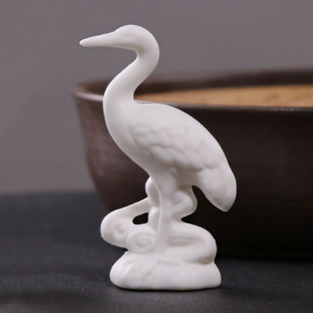 

White Ceramic Crane Statue Home Office Decor Elegant Crafts Visual Enjoyment Stylish Tabletop Ornament Household