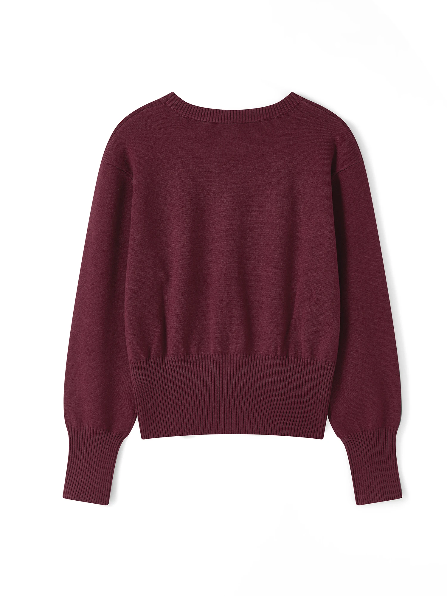 Suéter feminino outono inverno elegante aconchegante cor sólida com nervuras detalhe gola redonda manga comprida pulôver de malha