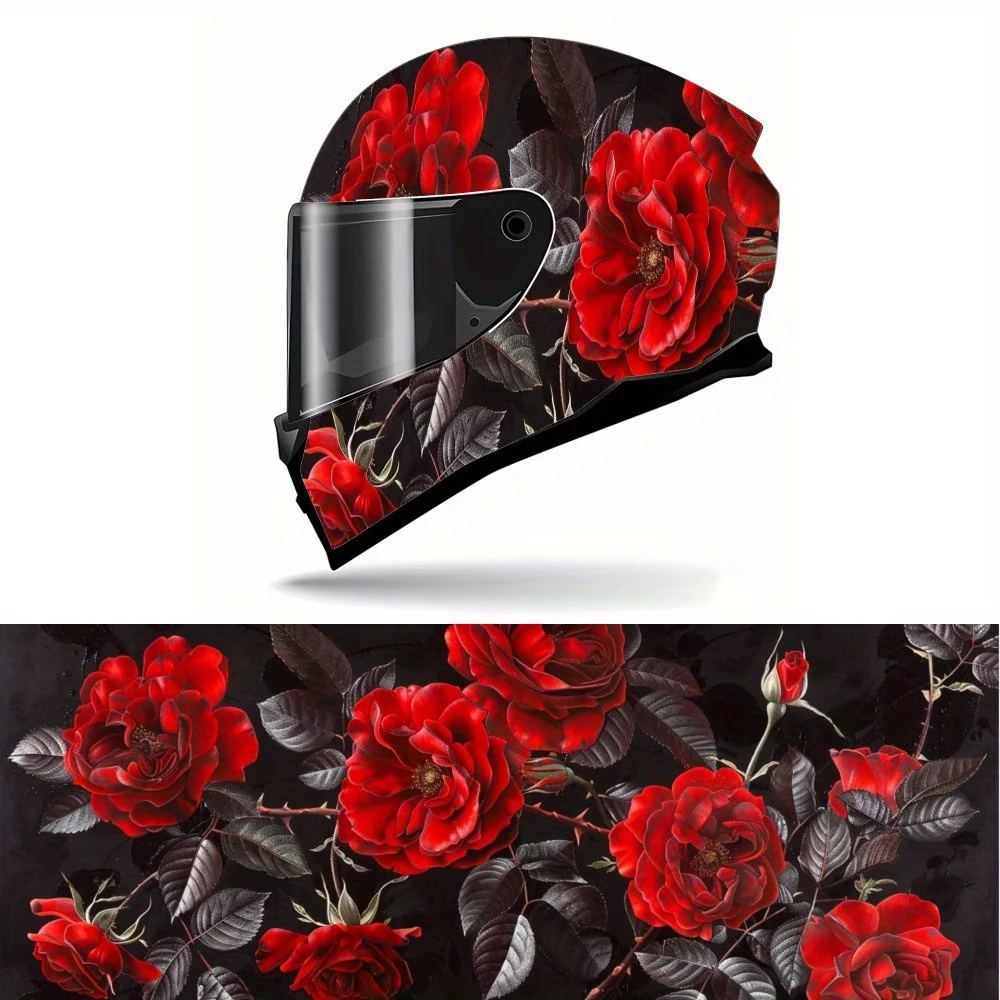 

Shadowy Rose Fragrance Full Face Helmet Vinyl Wrap Sticker, Waterproof Scratch-Resistant Self-Adhesive PVC Decals, Artistic Aest