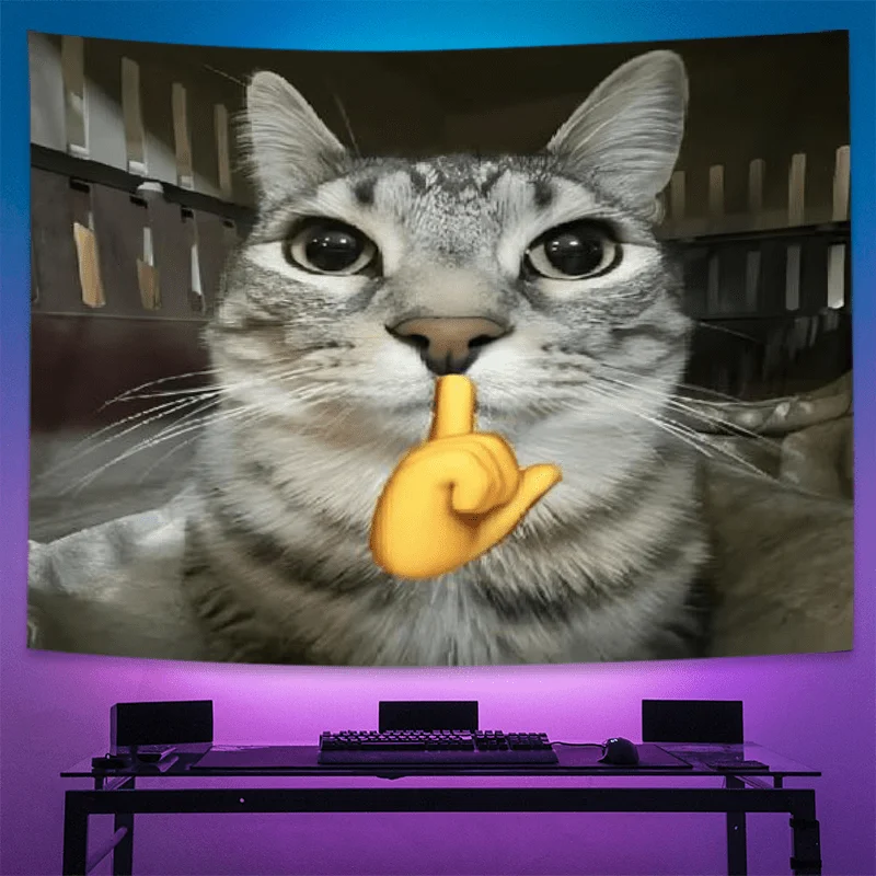 VIKAMA Niedliche Katzen-Wandbehang, bezaubernde graue Katze, die eine schitternde Geste macht, Schlafzimmer- und Arbeitszimmerdekoration im niedlichen Haustier-Stil