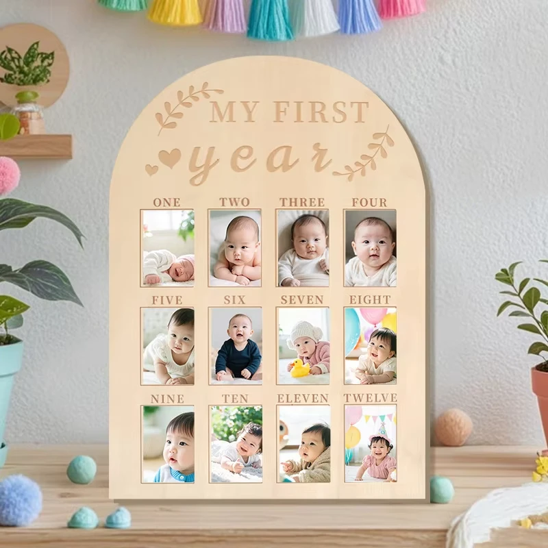 الوليد السنة الأولى إطار صور التصوير الدعائم 12 شهر نمو الطفل صورة سجل معلم مجلس هدية تذكارية الطفل