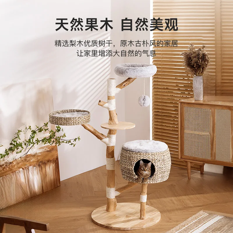 

Muyou trunk cat climbing frame log wind cat tree rattan solid wood does not occupy a small viewing platform climbing tre
