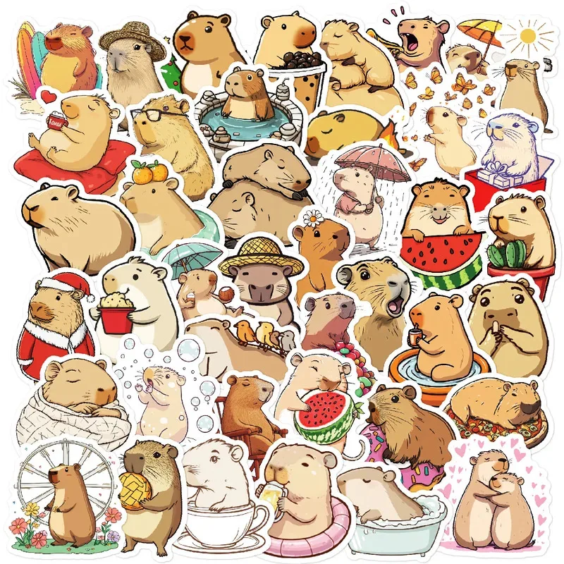 50Pcs Kawaii Cute Capybara Stickers for Helmet Water Bottle Laptop Phone Skateboard Notebook Decals