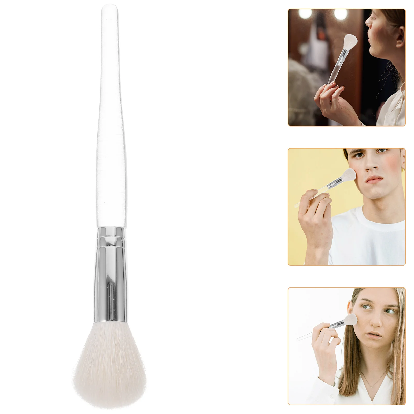 Brocha de maquillaje de lana, cerdas suaves, colorete en polvo, resaltador, brocha facial, multiusos para mujeres, pequeña, ligera, para viajes