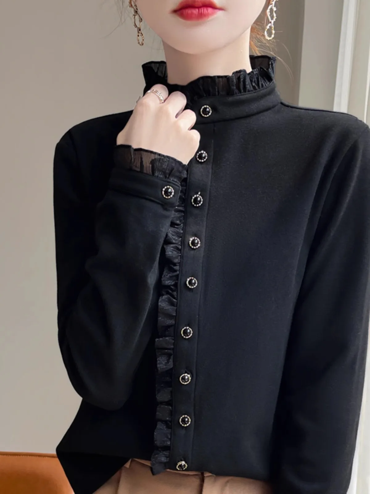 2024 Otoño Invierno mujer Faionable Chinoiserie Sle largo Sve cuello alto Base de terciopelo irt ropa interior con faldas Gored