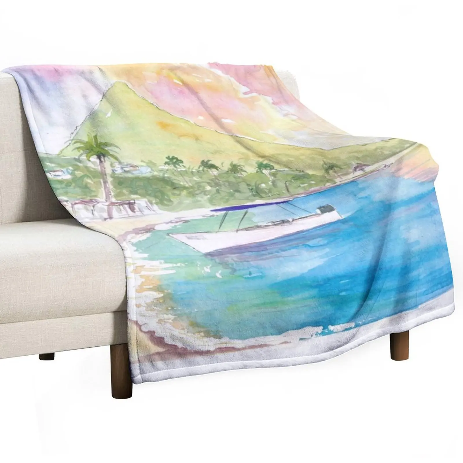 St Lucia Sunset and Amazing Piton Beach Scene Throw Blanket Bed covers Large For Baby Decorative Beds Blankets