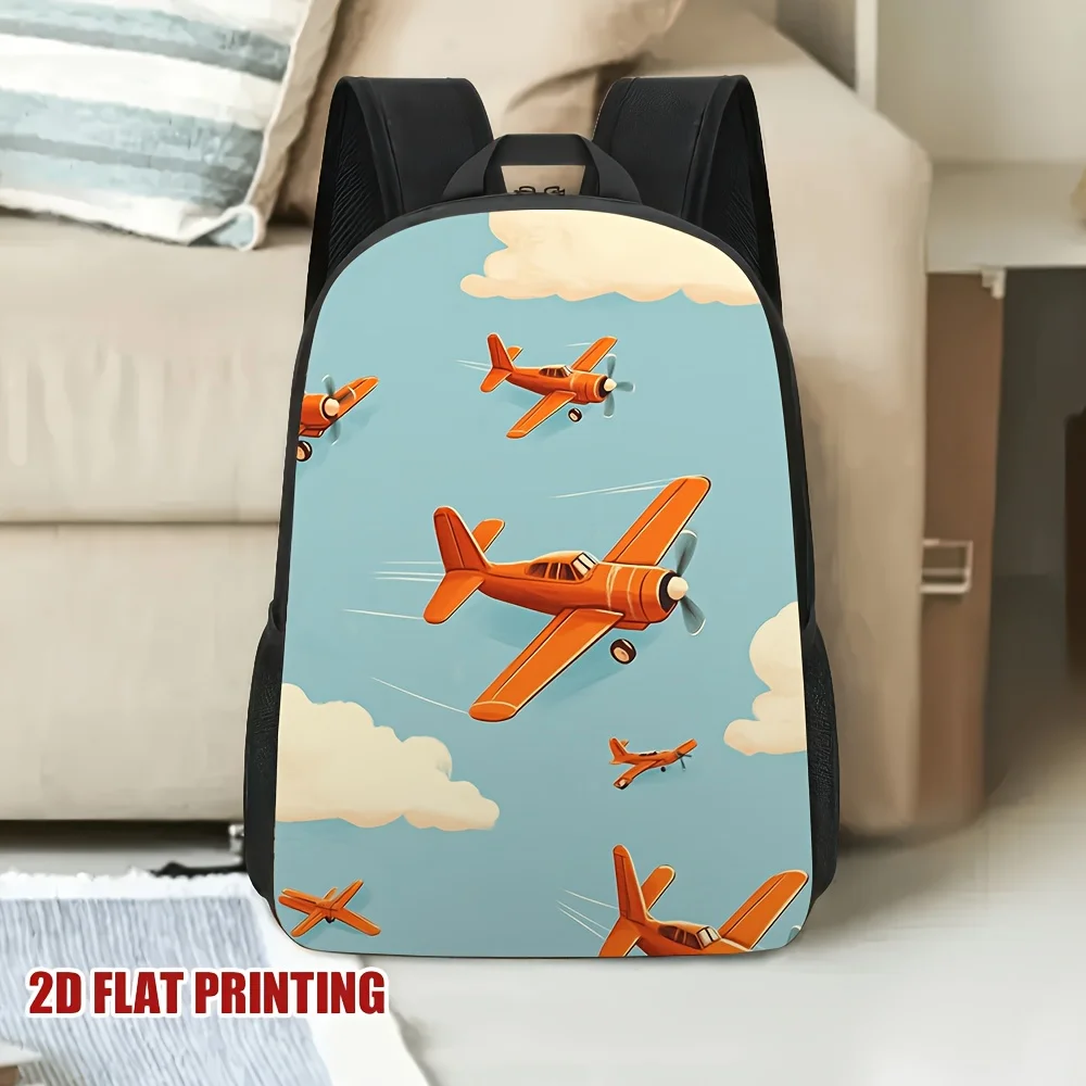 

1 Retro Propeller Aircraft Backpack - Lightweight School Backpack with Zipper Closure, Blue Sky with Red Aircraft Design