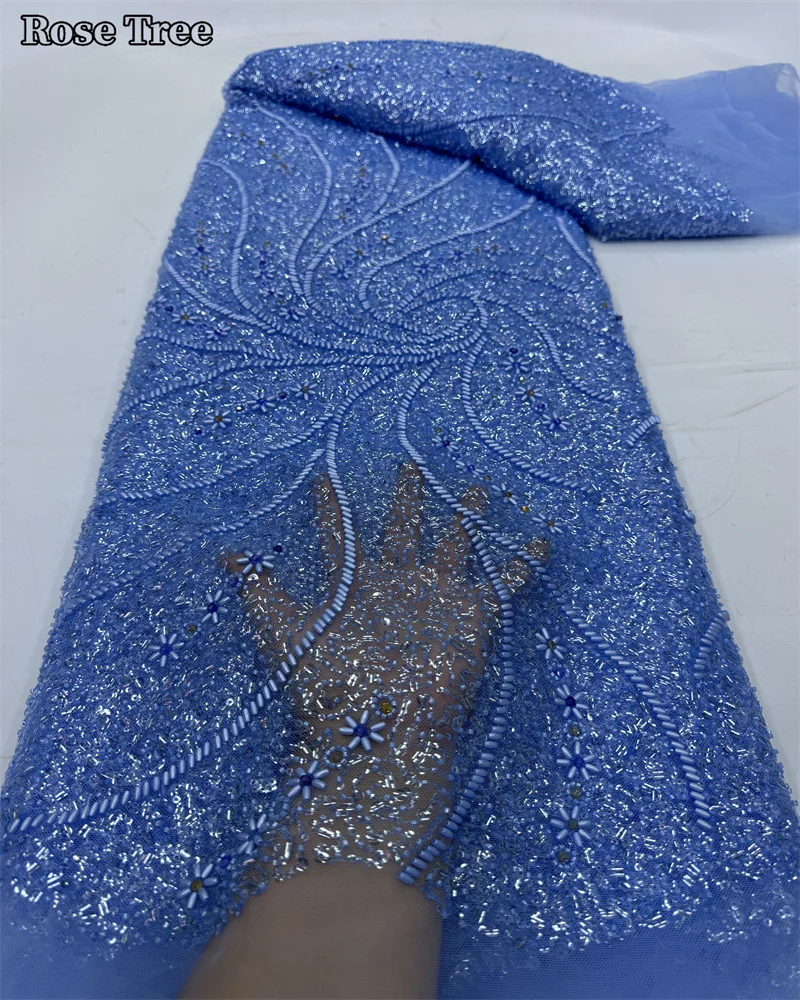 Luxury African Sequins Beaded Lace Fabric 2024 High Quality Groom Nigerian Wedding Bridal Embroidery French Tulle Sewing