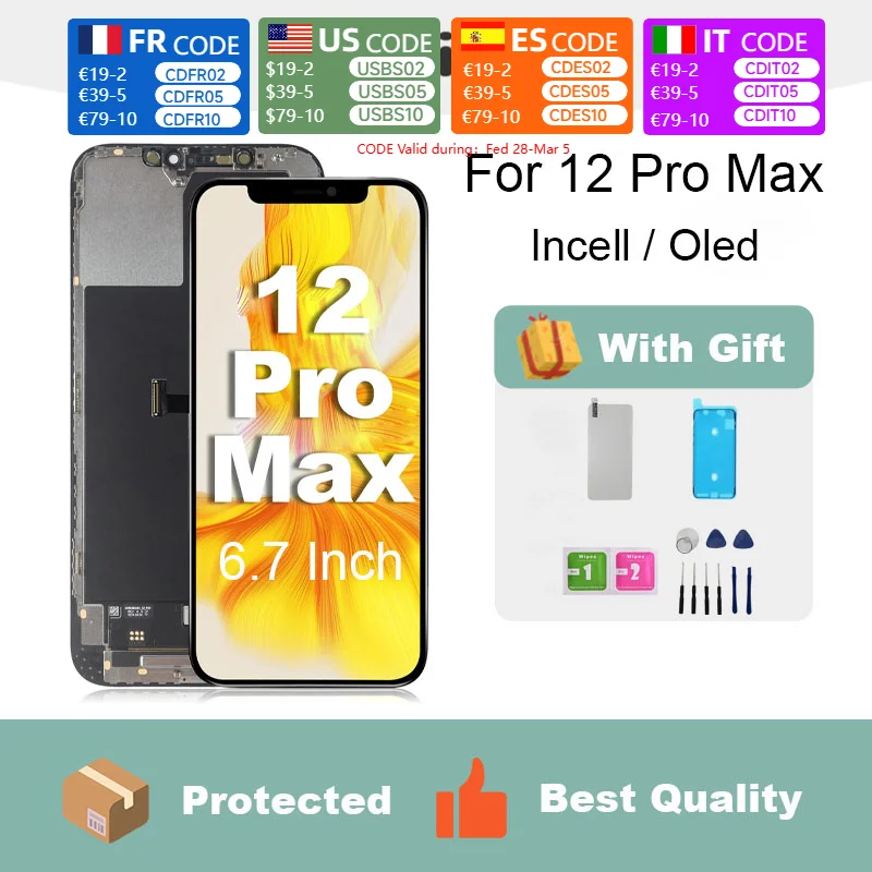 For Iphone 12 Pro Max Screen Replacement 6.7 Inch Mobile Phone LCD Display Screen Digitizer Frame Full Assembly With Repair Tool