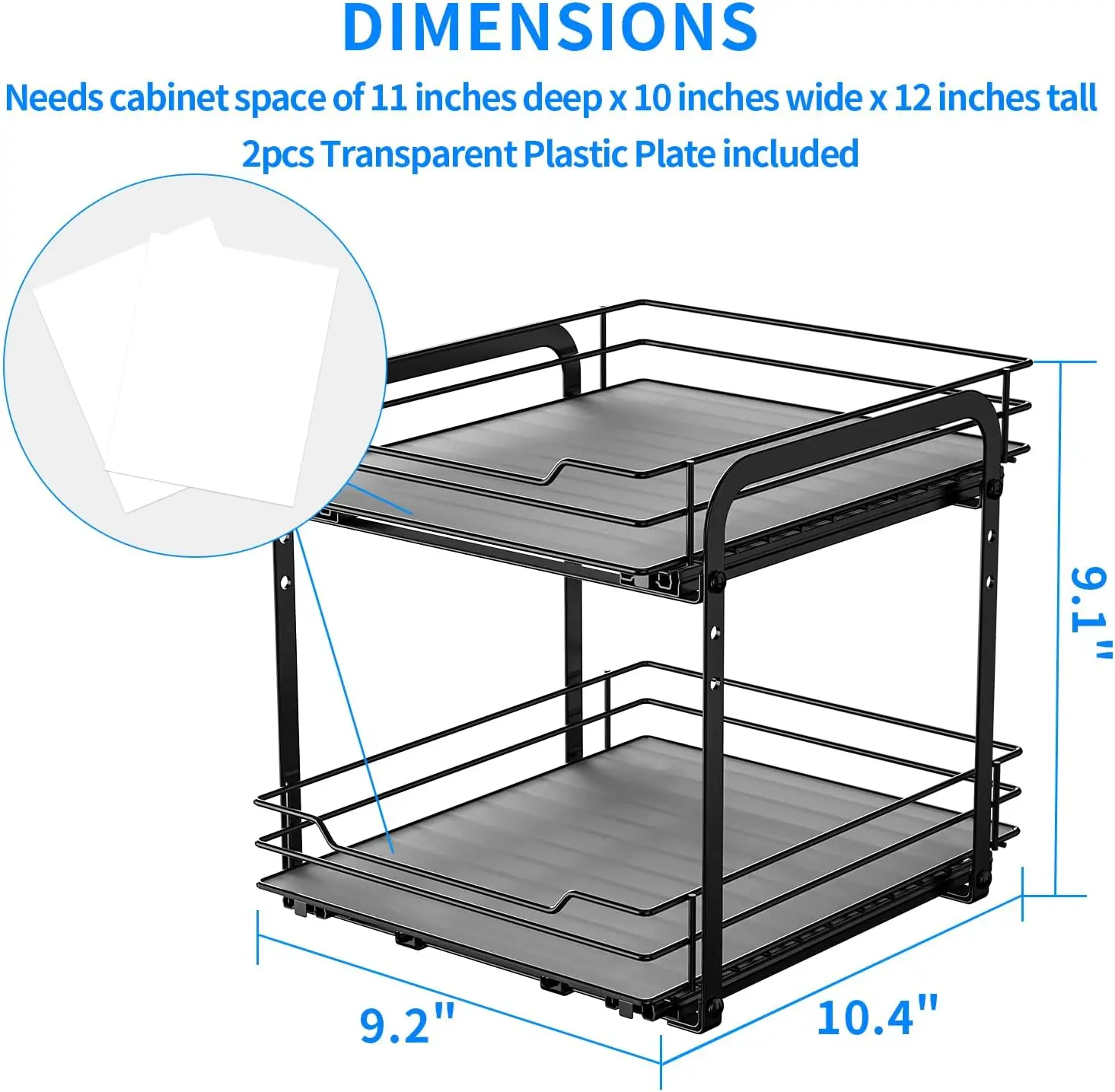 منظم رف توابل لحارس الأرضية للخزانة باللون الأسود مكون من طبقتين رفوف توابل قابلة للسحب لرف تخزين المطبخ قابل للتعديل الارتفاع