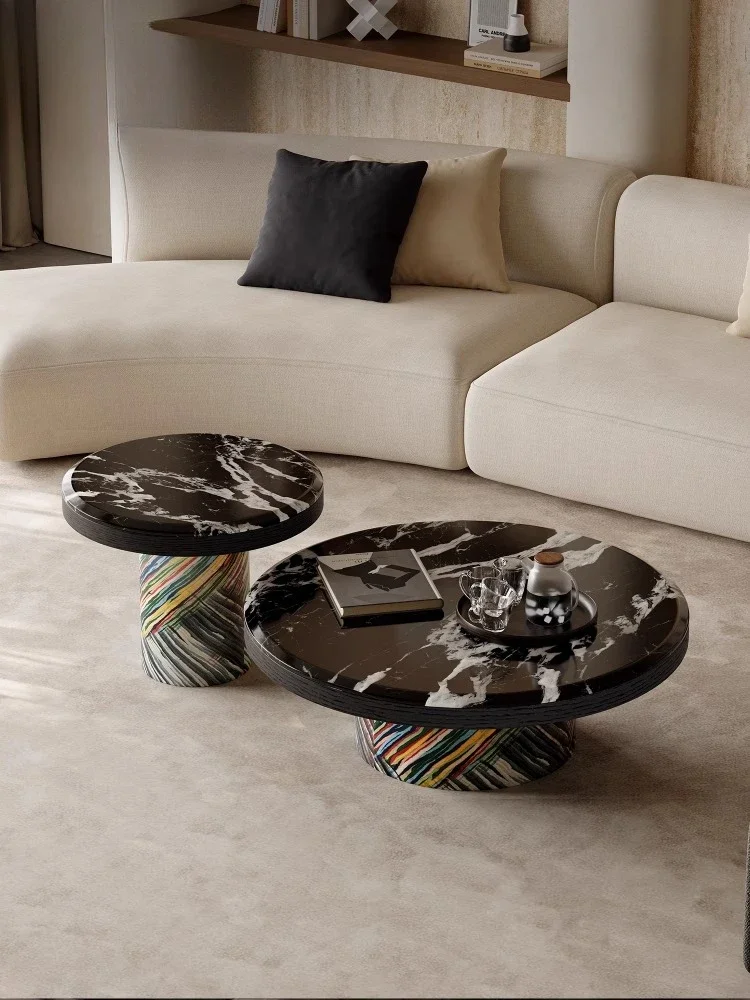 โต๊ะกาแฟหินอ่อน หรูหรา ระดับไฮเอนด์ ทรงกลม สำหรับห้องนั่งเล่น ชุดโต๊ะกาแฟ