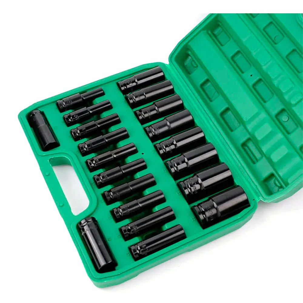 1/2" Drive Socket Set 10 Pcs Metric Deep Socket Set 6 Point Hex Design Impact Socket Set with Portable Storage Case