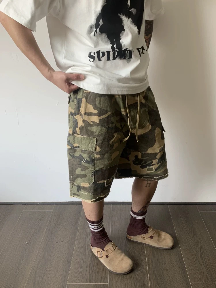 

American Sle Retro Camouflage Workwear orts Men's Summer Street Sle Versatile Casual Loose Five-Quarter Mid-Pants