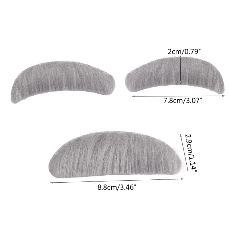 Handmade Mustache Stick-on Beard and Eyebrows Set Grey-Eyebrows False Beard Prop M6CD