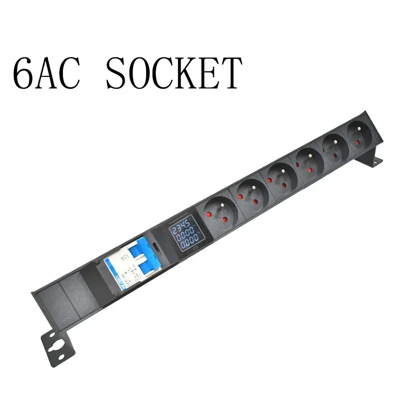 PDU power strip network cabinet rack desktop French socket 1-8AC 16A air switch with ammeter 1.2/2/3/4/5 meter cable socket