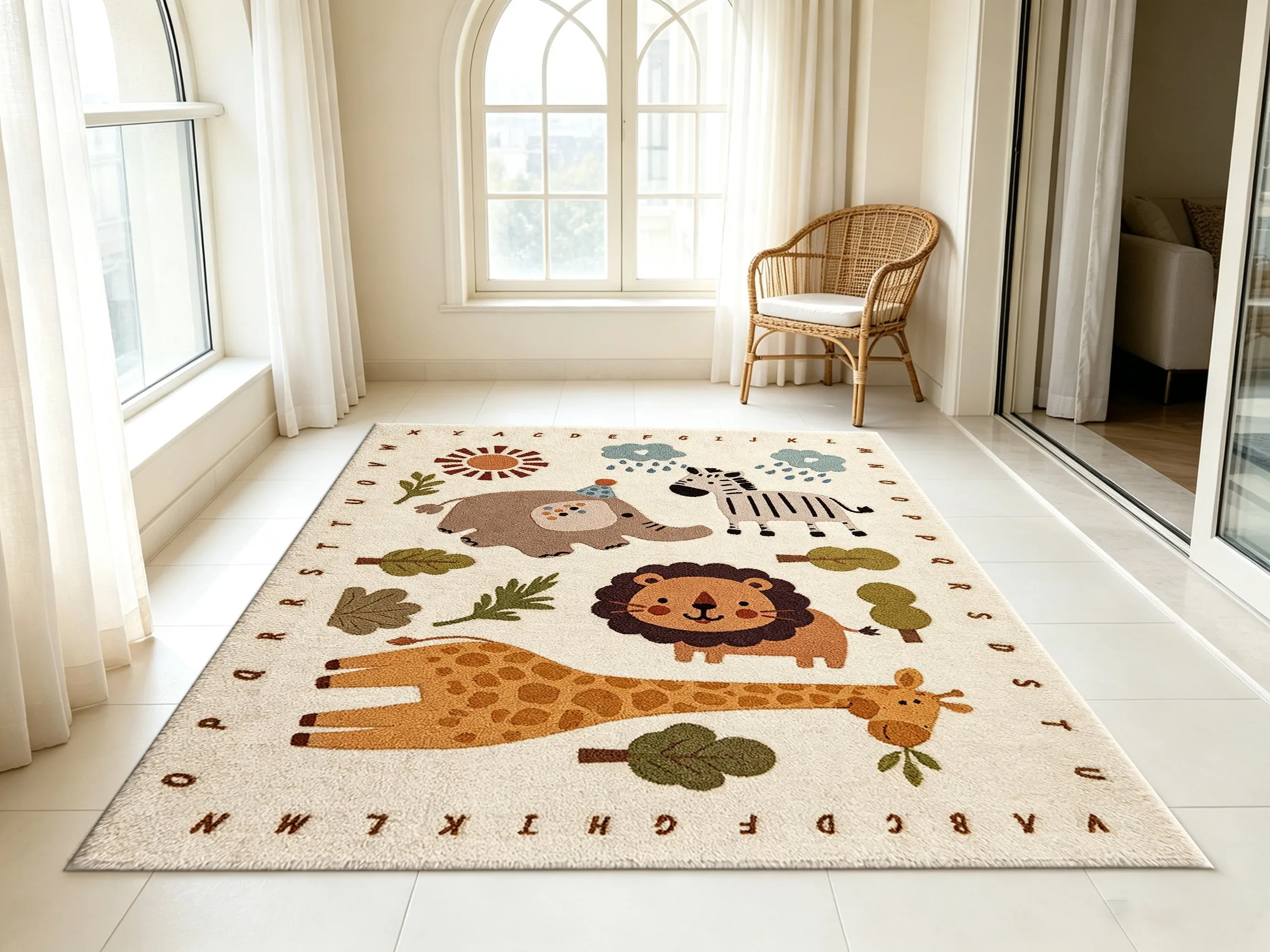 Forest-Style Animal Alphabet Pattern Velvet Rug, for Entryway Bedroom Study Room, Fresh Healing Home Decor