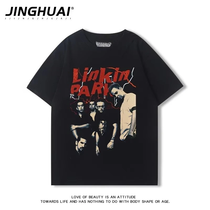 لينكين بارك لينكولن بارك باند الطرفية قصيرة الأكمام تي شيرت فضفاض خمر روك نصف كم ملابس كبيرة الحجم ملابس الصيف