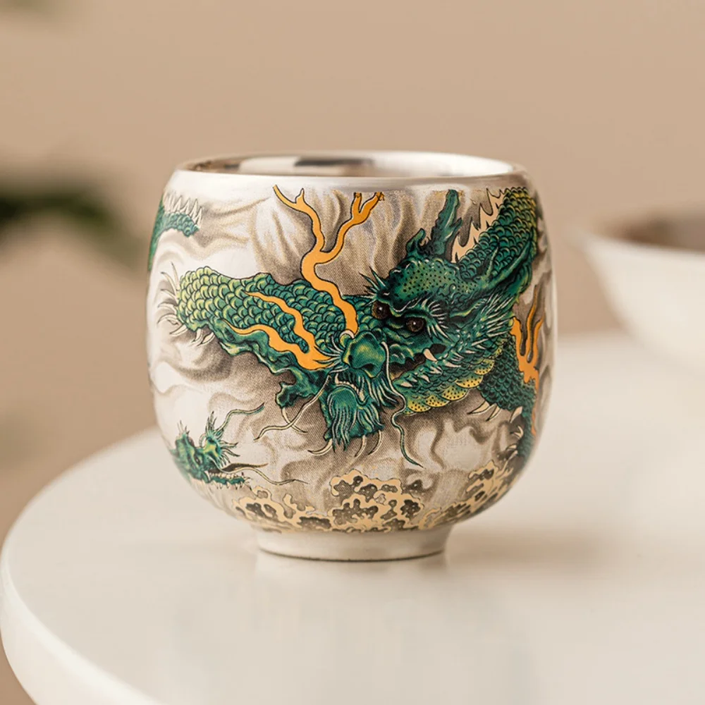 Ceramic Dragon Tea Cup Espresso Cup Master Cups Silver Coffee Mugs Chinese Style 120ml